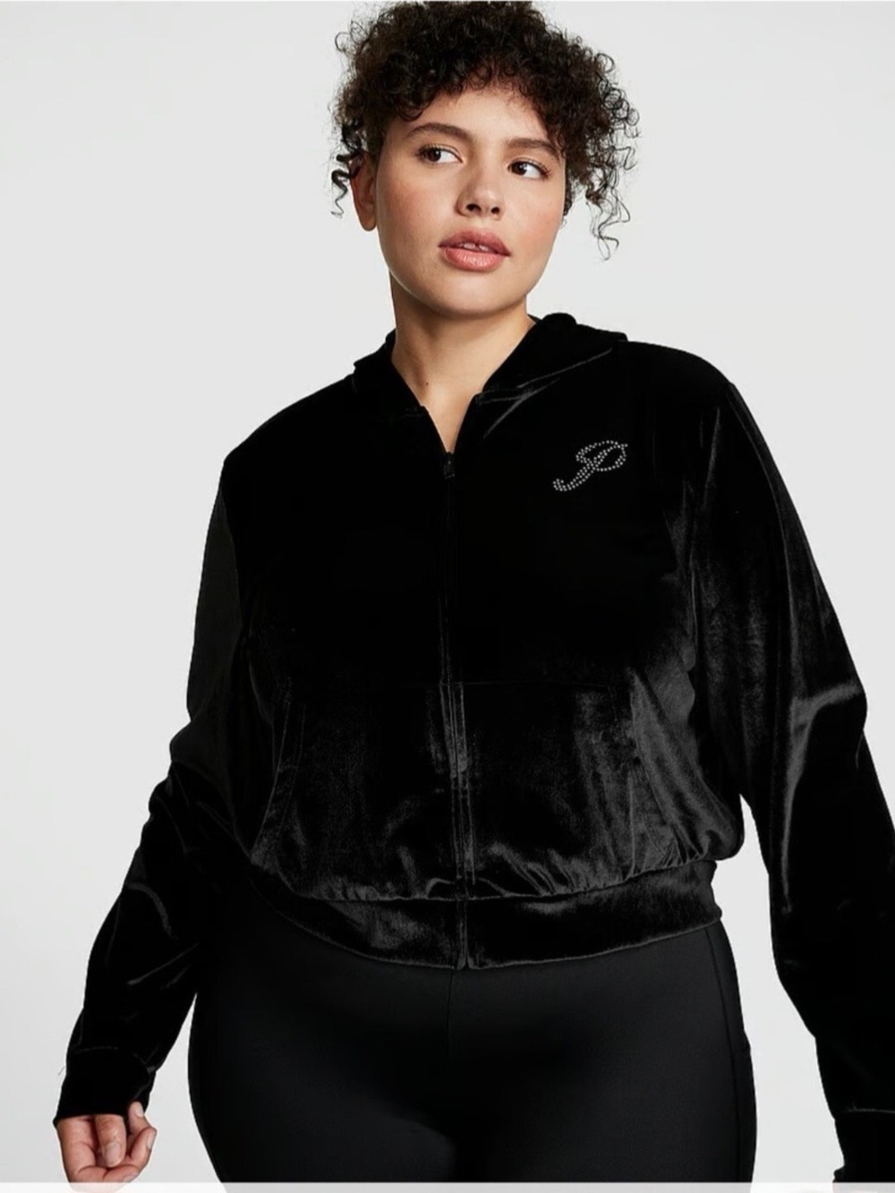 PINK Shine Logo Velour Zip Up Sweater